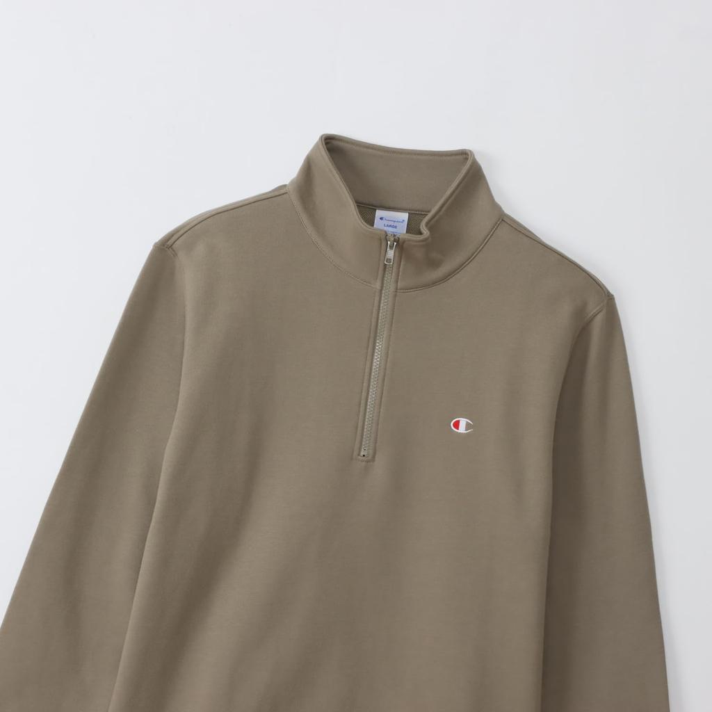 Champion Half Zip Long Sleeve with Embroidered Greige Men's Sweatshirt, Logo, C3-B020,