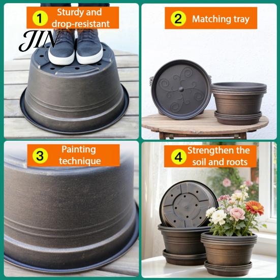 Modern Resin Planters Bulb Plant Pot with Saucer, 10 Inch 13 Wide Flowerpot Matte Finish Flower Pots Drainage Holes, Indoor Outdoor Planter for Tulips
