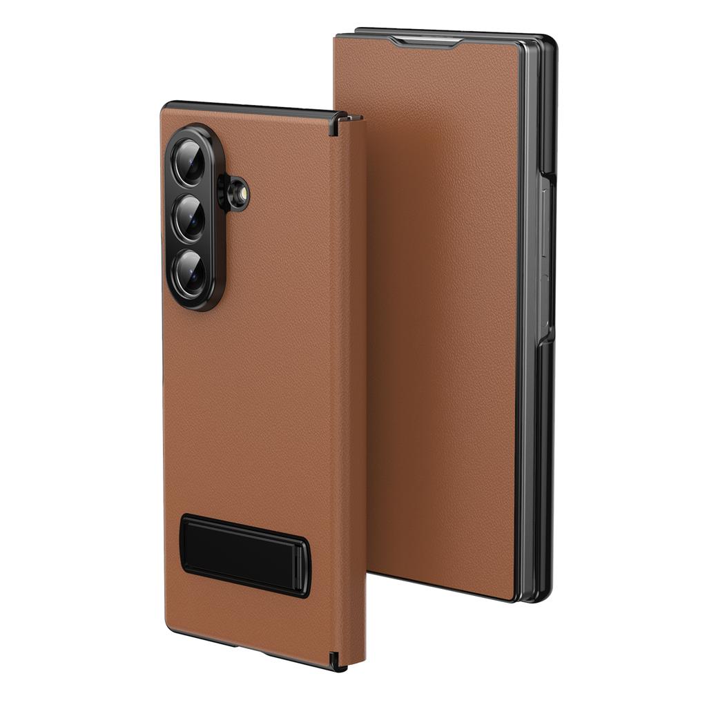 PU Leather Magnetic Flip Book Phone Case With Metal Kickstand Holder For Galaxy Z Fold 7 Z Fold 6 Z Fold 5 Z Fold 4