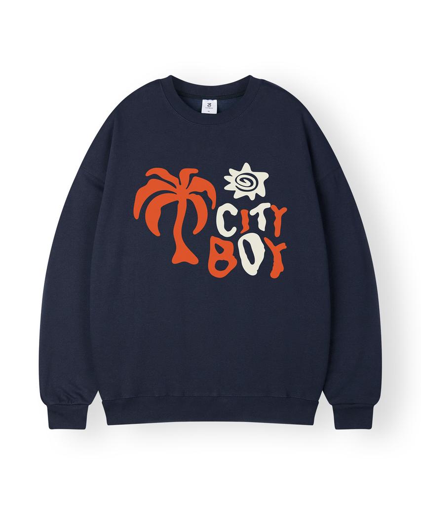 TOPBOY City Boy Oversized Fleece-Lined Printed Sweatshirt