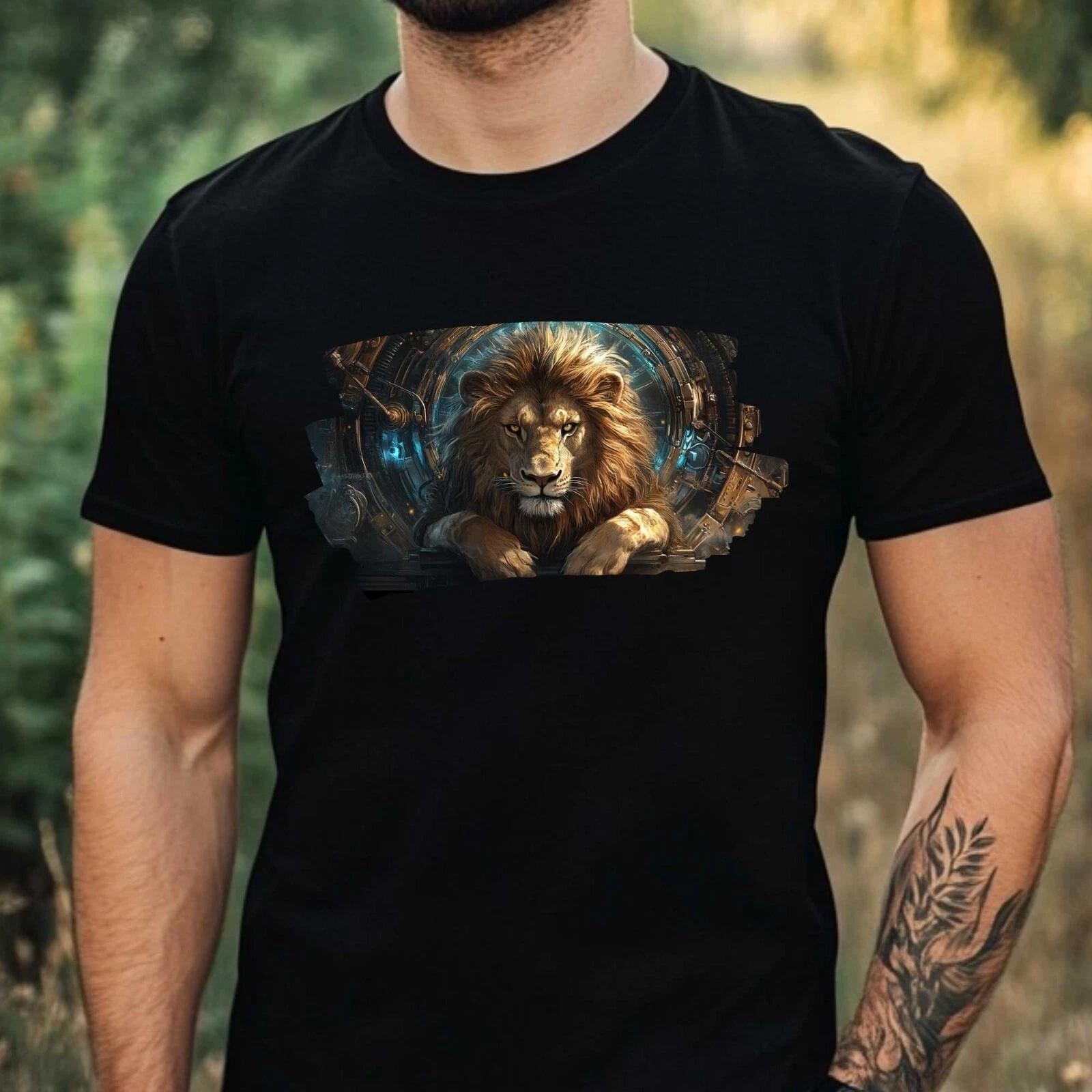 T-Shirt Herren Steampunk Löwe Motiv Baumwolle Größe XS bis 5XL XS