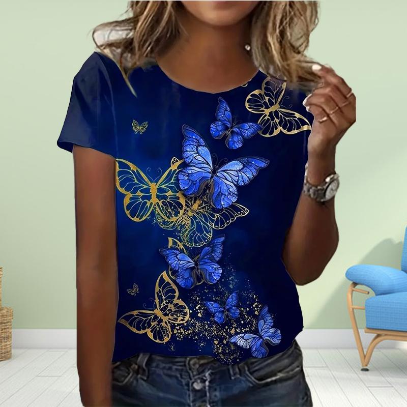 Fashion Women Butterfly PrintPrint T Shirt Funny Casual O-neck Short Sleeves T-shirt Summer Female Tee Shirt