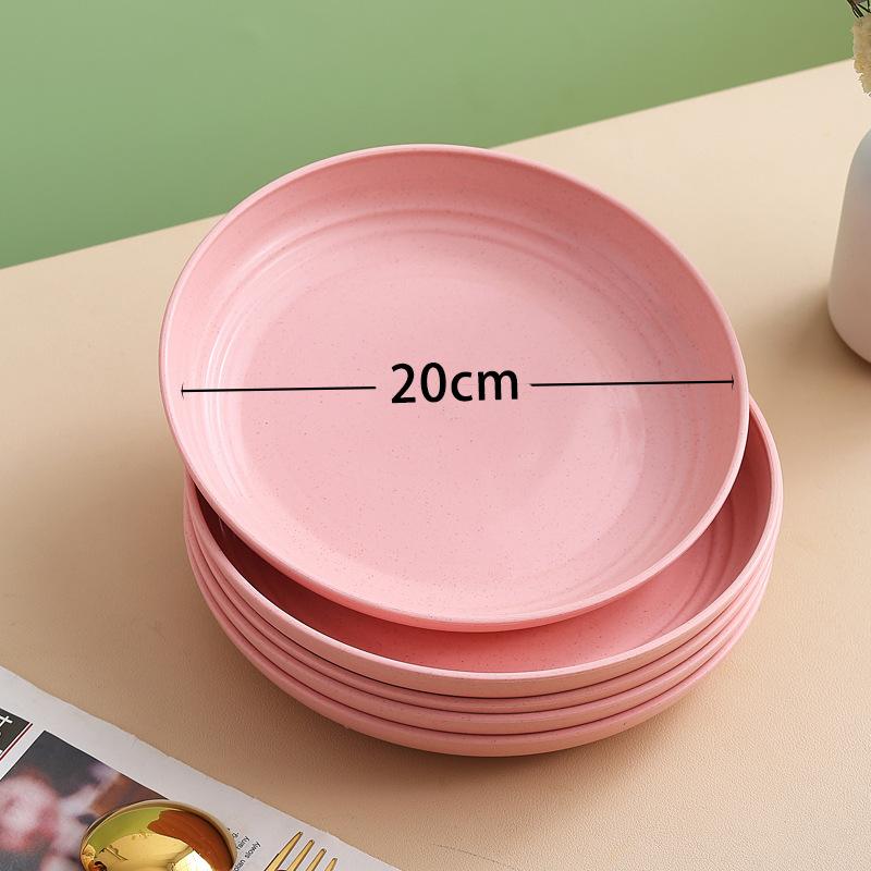 Wheat Straw Round Vegetable Plate Household Large Vegetable Plate Set Drop-Resistant Snack Plastic Plate Fruit Plate