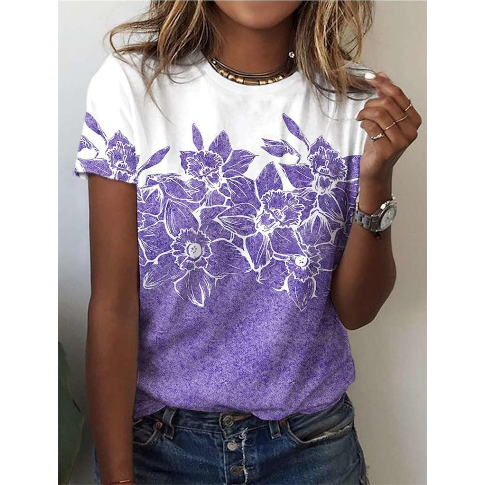 Women's Short Sleeved T-shirt, Printed 3D Printed Top, Casual Round Neck T-shirt, Women's Loose T-shirt