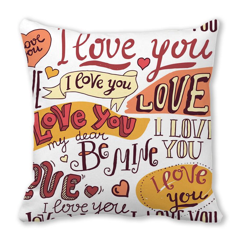 Home Decor Valentine Love Phrases Cushion Cover Decor Pattern Cushion Cover Suitable for Sofa Bedroom Car Pillow Cover