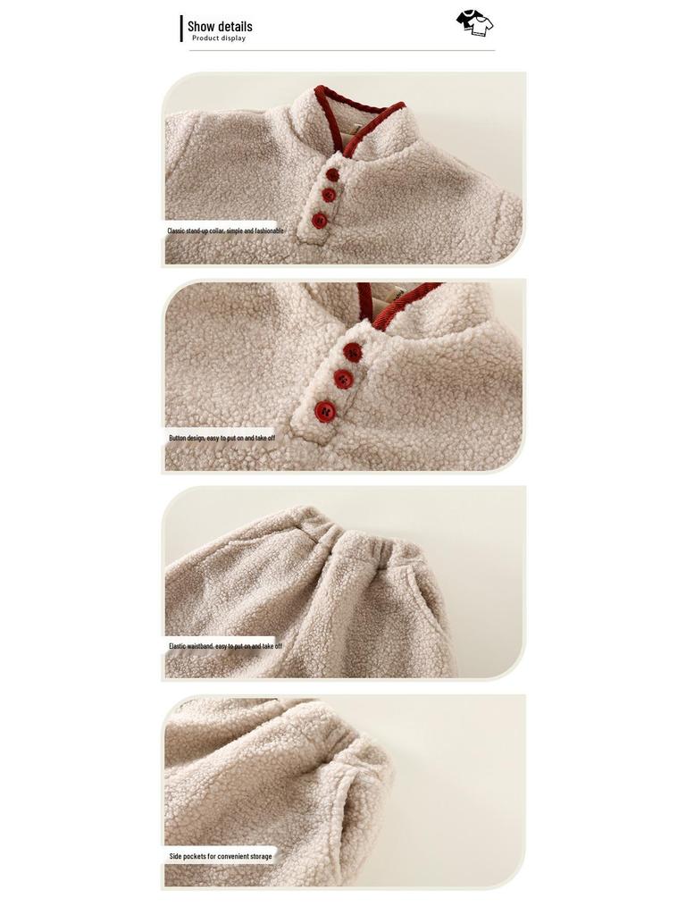 Przytulny zestaw dla niemowląt i małych dzieci z wełny jagnięcej: Modny Dwuczęściowy Zestaw z Podszewką z Polaru na Jesień/Zimę