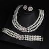 Victorian Style Necklace Earrings Bracelet Set Featuring Simulated Pearls and Cubic Zirconia for Elegant Occasions