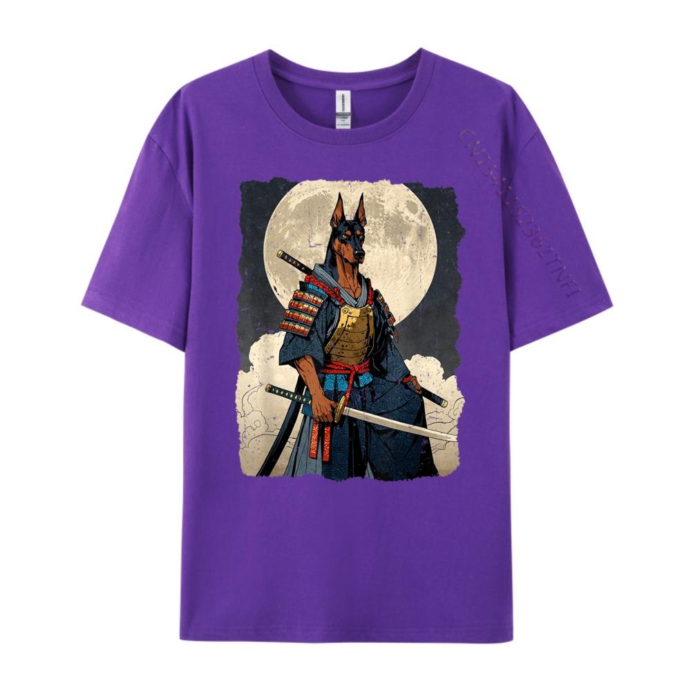 Doberman Dog Samurai Japanese Retro Ukiyo E Warrior Doberman T Shirt Men 100 Cotton Mans Camiseta Masculina Vintage