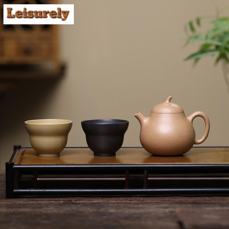 Yixing Purple Clay Teapots Handmade Eggplant Pot Raw Ore Section  Mud Tea Making Kettle With Strainer Zisha Tea Set 1 Pot 2 Cups