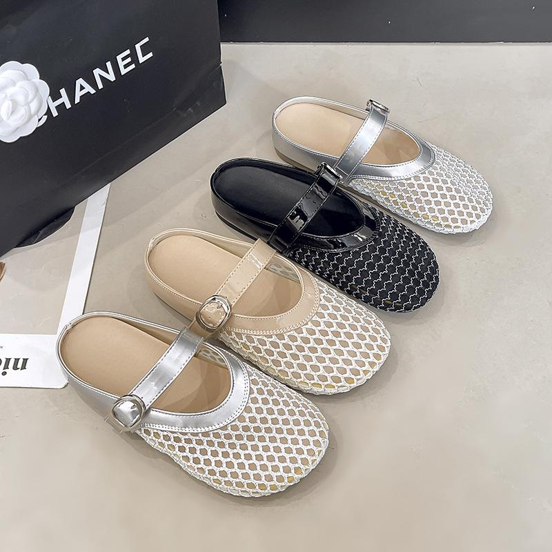 Mesh Hollow Cool Slippers Women's 2025 Summer New Temperament Shallow Mouth Flat Bottom Slippers Fishing Net Shoes
