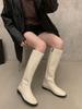 Soft Leather British Style 2025 Knight Boots Square Head Thick Low Heel Autumn and Winter Thin Boots But Knee Versatile Fashion Single Boots