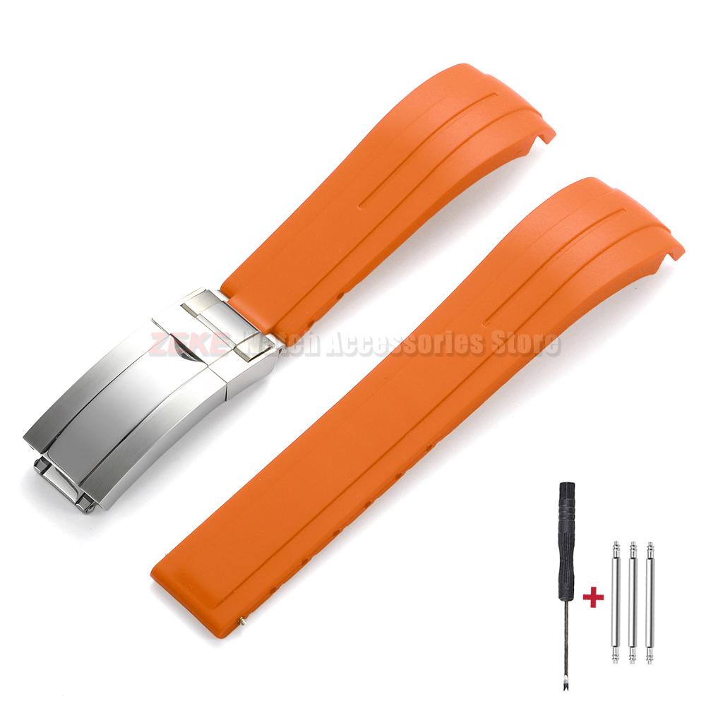 Curved End Rubber Watch Strap 20mm 21mm 22mm for Rolex for Water Ghost Folding Buckle Bracelet Waterproof Silicone Wrist Band