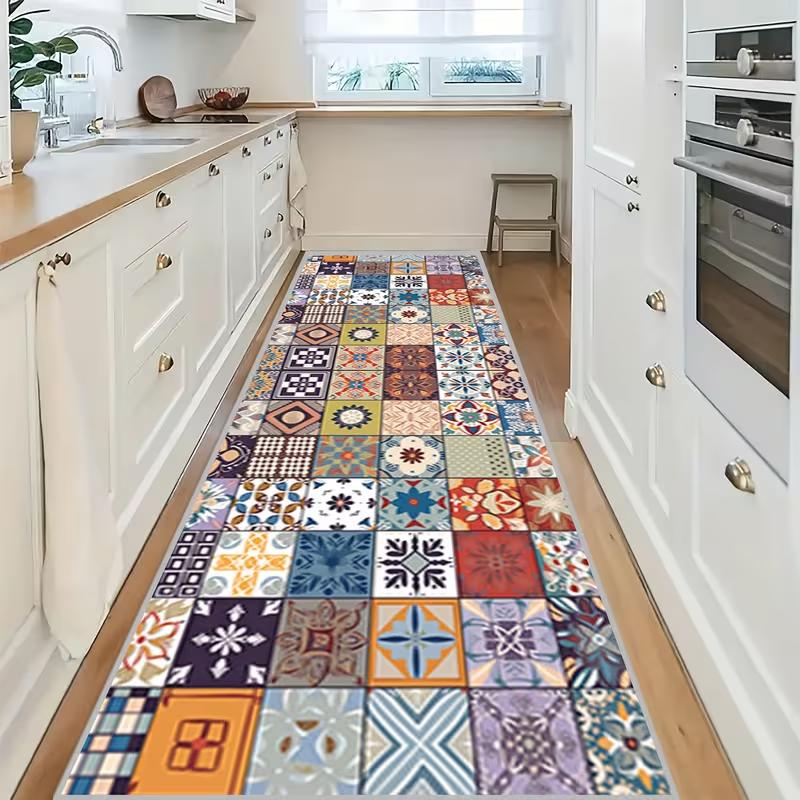 European Street Scene Runner Carpet Warm Toned Floral Architecture Painting Old Town Landscape Hallway Floor Mat Home Decor