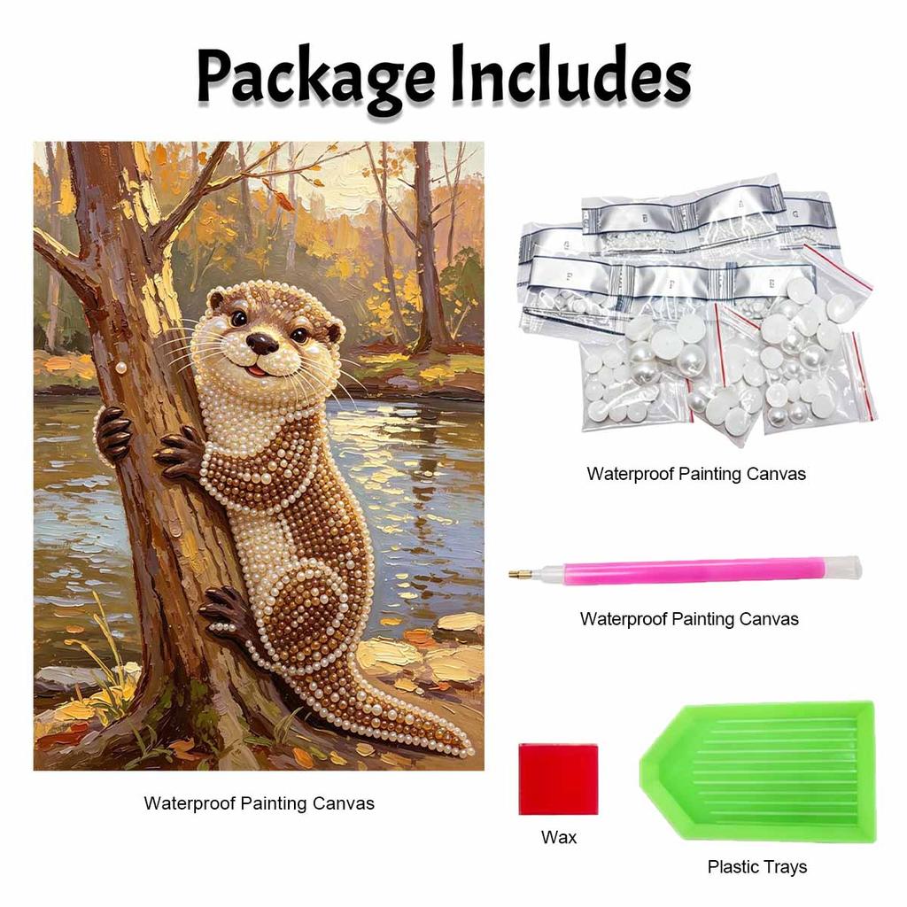 Pearl Painting Kit Cute Otter On Tree Forest Landscape Handmade DIY Home Decoration Painting