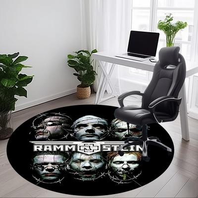 1 ks kulatý kancelářský koberec s logem kapely RAMMSTEIN - Ideální pro výzdobu kanceláře nebo pracovny, Lze prát v pračce, Protiskluzová spodní strana, Dekorativní podlahová rohož