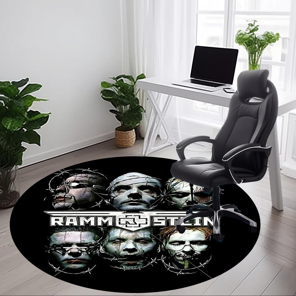 1PC RAMMSTEIN Band Logo Office Round Rug - Perfect for Office or Study Decor, Machine Washable, Non-Slip Backing, Decorative Floor Mat