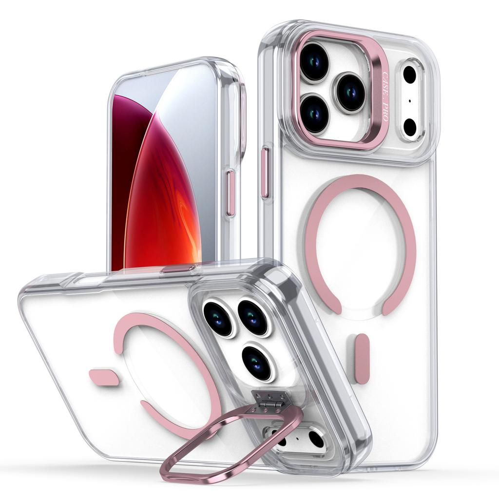 Case for Iphone 17 16 15 14 13 12 Pro Max Transparent Magnetic Attraction Protective Case Lens Mount Full Coverage With Holder