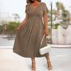Glitter Sparkly Summer Dress for Women Twist Front V Neck Flowy Beach Sundress Short Sleeve A-line Swing Long Dress