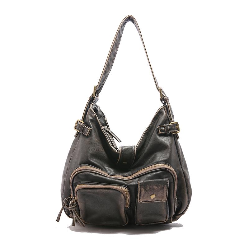 Women's Fashion Washed Old Spice Girl Locomotive Bag Multi-pocket Japanese and Korean Trend Shoulder Bag