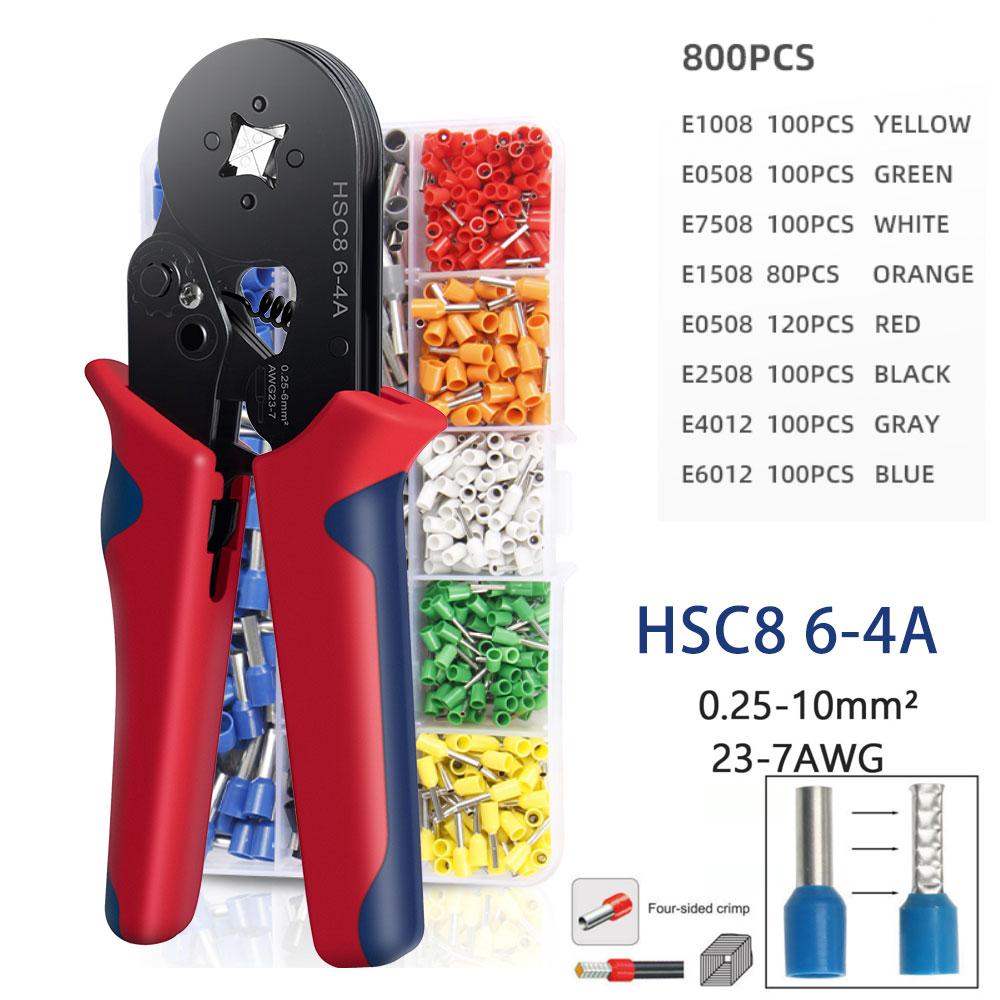 Tube Terminal Crimping Tool Set,Quadrilateral/Hexagonal Crimping Pliers Range 0.25-10mm²/AWG23-7 Quick Crimp Terminal Tool