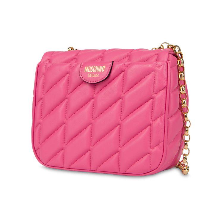 Moschino Metal Double Smile Face Logo Diamond Quilted Chain Shoulder Strap Crossbody Bag Women Bags Pink A74438002-0199