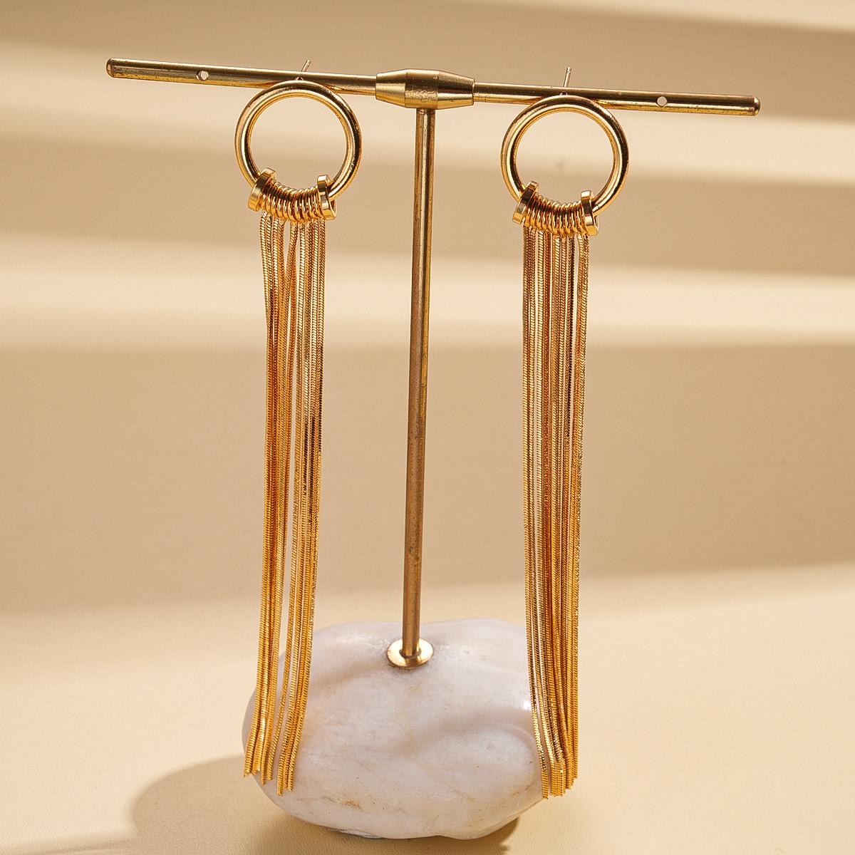 Серьги-гвоздики из стерлингового серебра с длинной бахромой, круглые, с гальваническим покрытием из настоящего 18-каратного золота, модные серьги