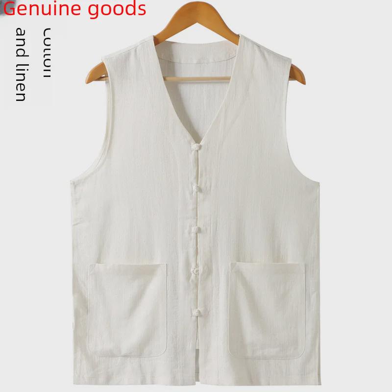 Sommerweste aus Baumwoll-Leinen im chinesischen Tang-Anzug für Herren – leicht, für mittleres und älteres Alter, große Größen erhältlich