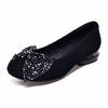 Women's Single Shoes Round Head Flat Bottom Spring and Autumn New Bow Rhinestone Black Sheepskin Lazy Shoes