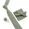 Solid Color Cotton Necktie Set For Men Tie 4pcs Hanky Cufflinks Rhinestone FLoral Brooch Tie Set