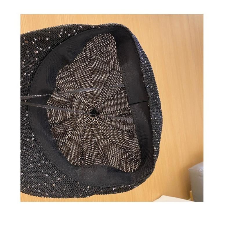 Korean Fashion Sequins Octagonal Hat Women Summer Hollow Breathable New Peaked Cap Face Slimming Visor Hat
