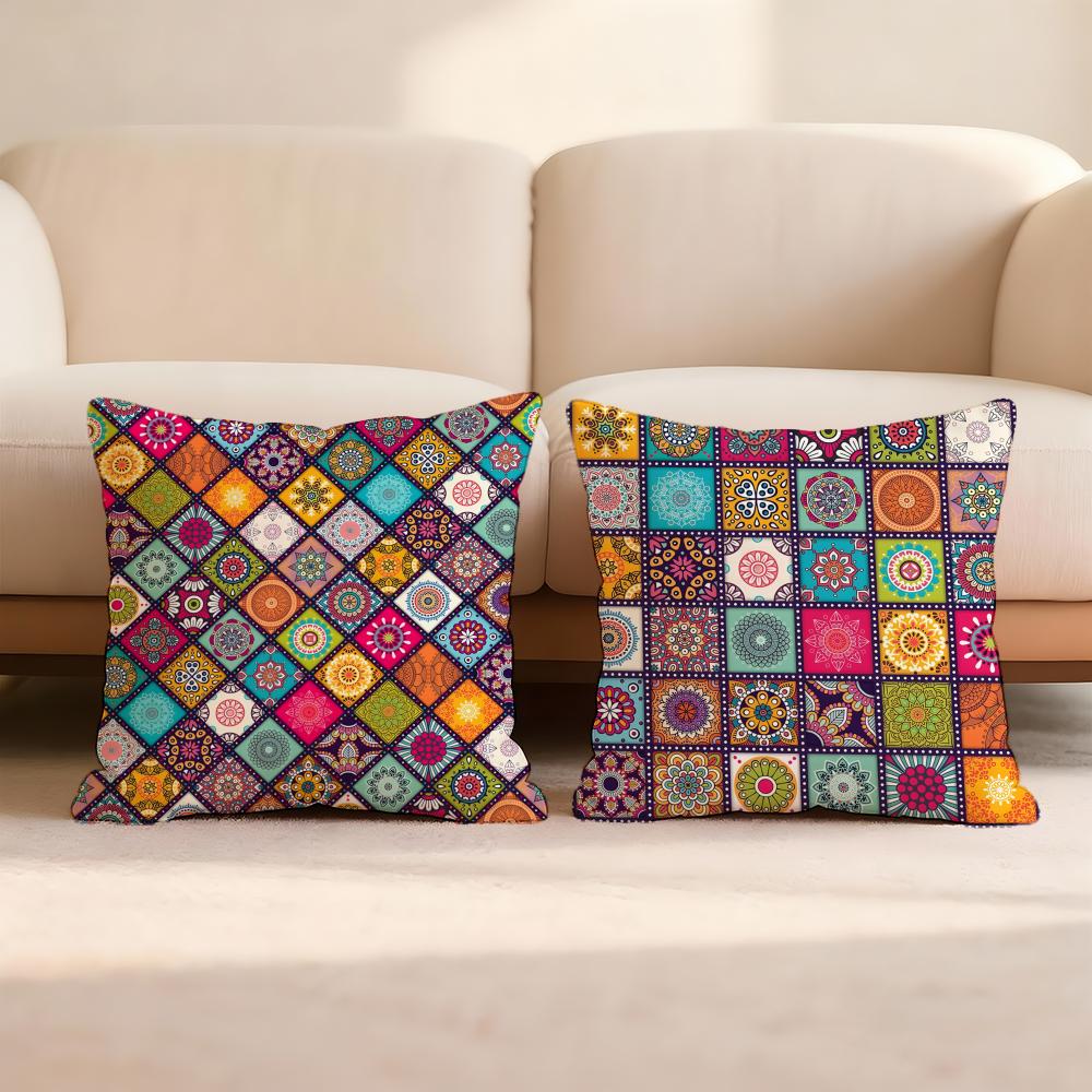 Bright Mosaic Pattern Print Cushion Cover Premium Comfort Reversible Pillow Cove -Two In One Design For Any Room & Car Interior
