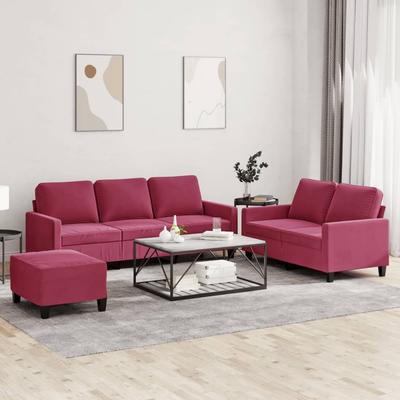 Vidaxl 3-Piece Lounge Set, Velvet, Wine Red