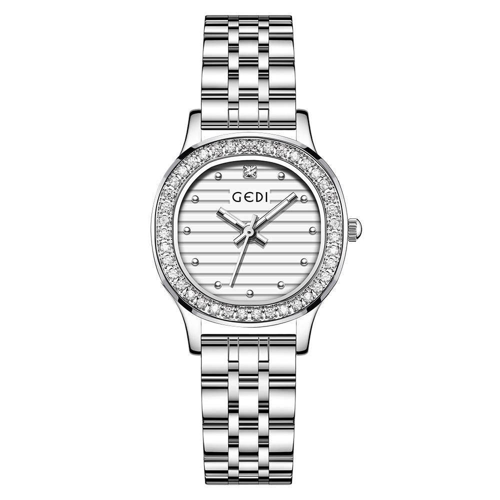 Fashion Women'S Diamond-Encrusted Quartz Steel Belt Watch Light Luxury High-End Sense Versatile Temperament Waterproof Watch