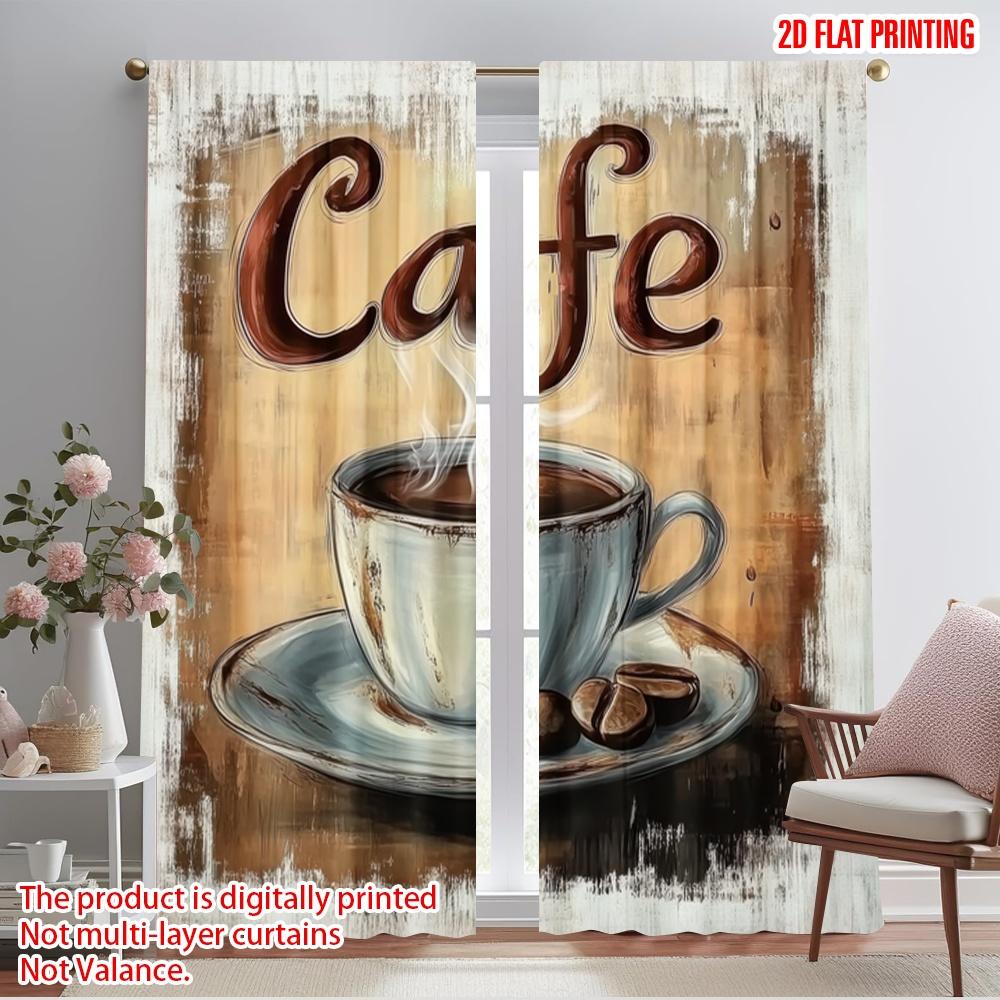 2pcs,2D plane printing Window Curtain Rustic Frame Polyester Fabric (without rod) Art Deco Festive Perfect for Living Room,