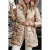 Parka Giacca Imbottita in Cotone da Donna con Cappuccio Capospalla Invernale Spessa Calda Tasche Zip Piumino Antivento Lunghezza Media Cappotto