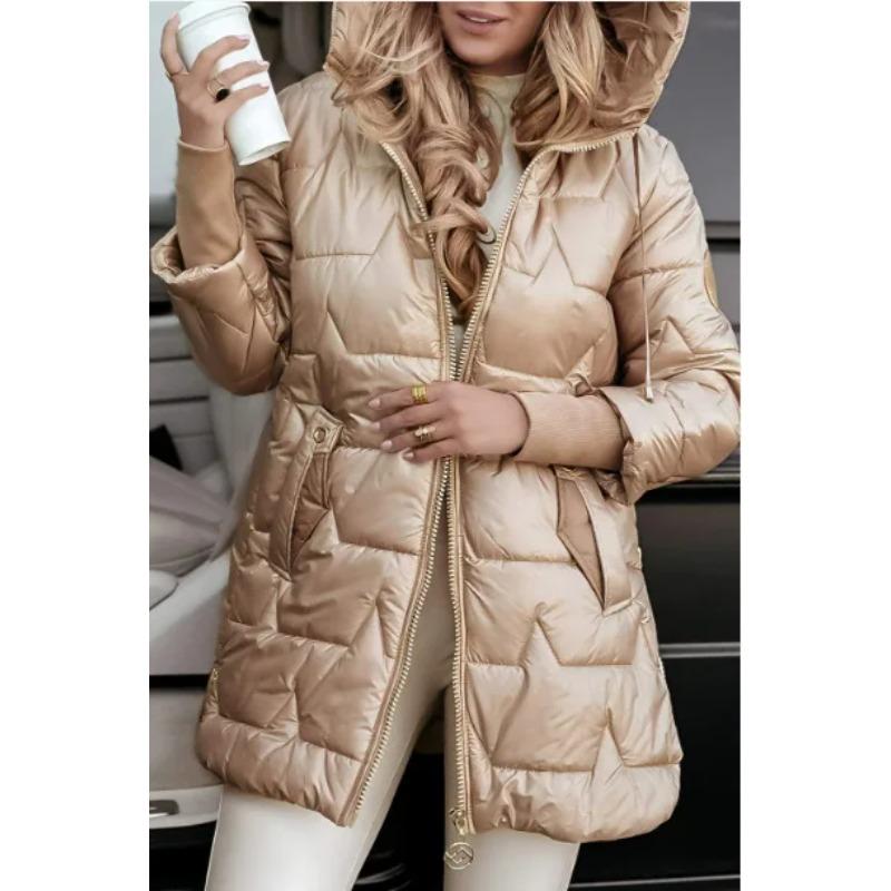 Parka Giacca Imbottita in Cotone da Donna con Cappuccio Capospalla Invernale Spessa Calda Tasche Zip Piumino Antivento Lunghezza Media Cappotto