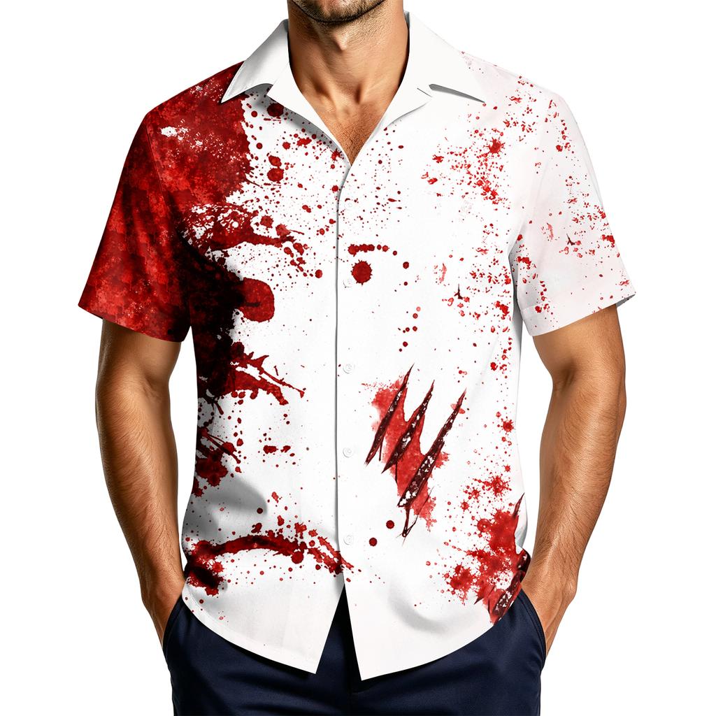 Men's Casual Short Sleeve Halloween Print Shirt for Everyday Wear