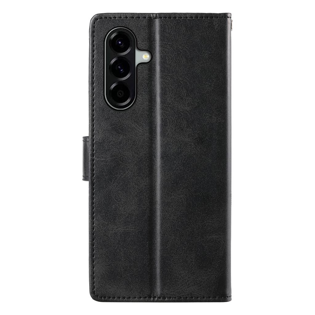 For Samsung Galaxy A56 5G Case Stand Wallet Calf Texture PU Leather Flip Phone Cover with Wrist Strap