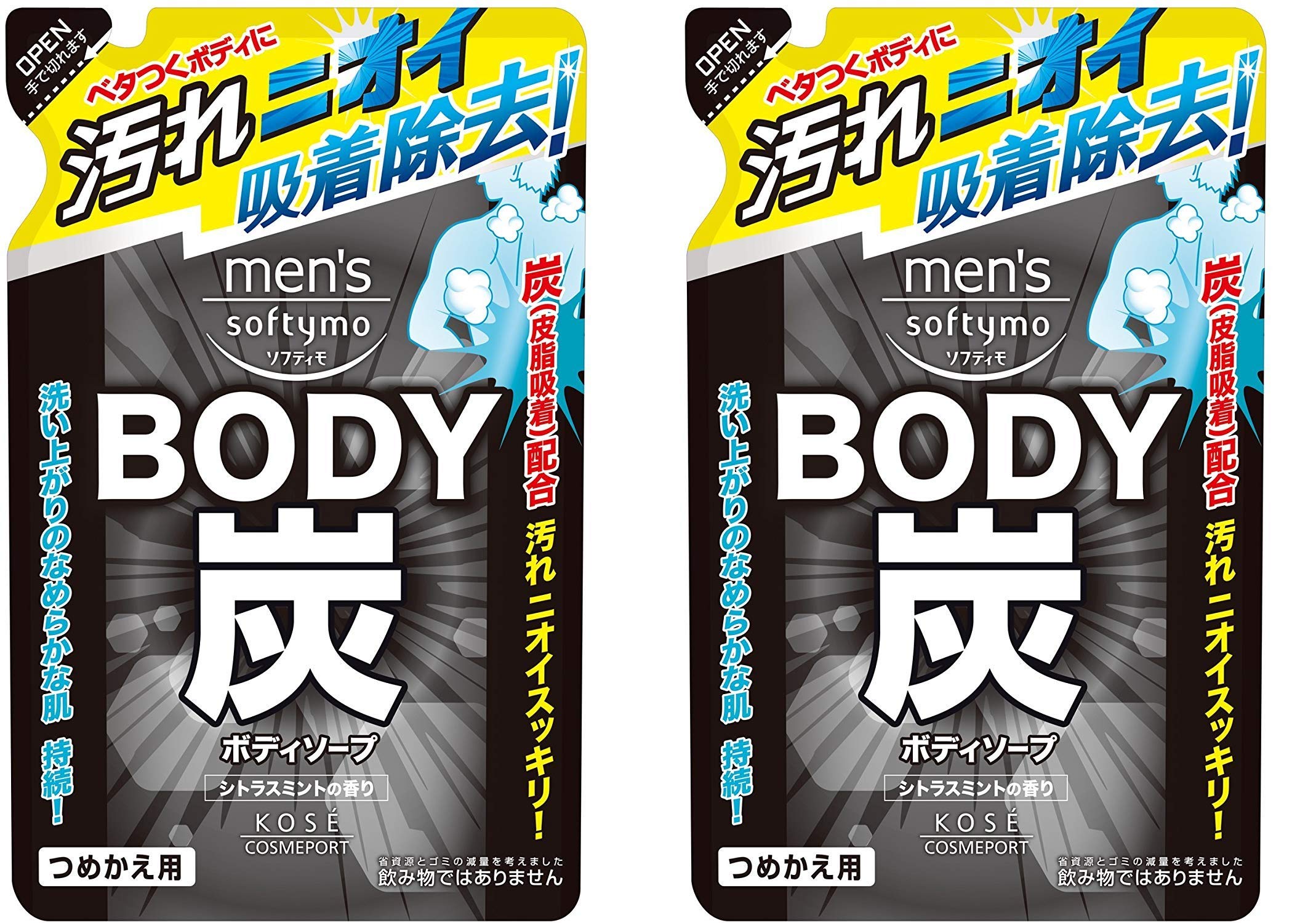 

KOSE Softymo Body Soap Refill 400ml x 2 [Bulk Purchase] Men s (Charcoal)