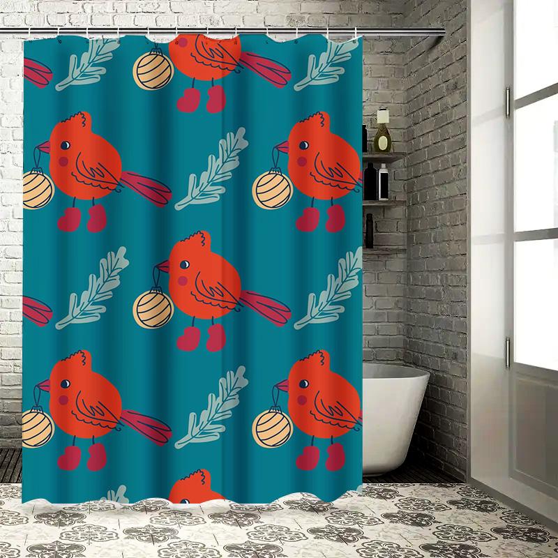 Red Cardinal Fish Pattern Shower Curtain Waterproof Home Decoration Printed Bathroom Curtains Blue