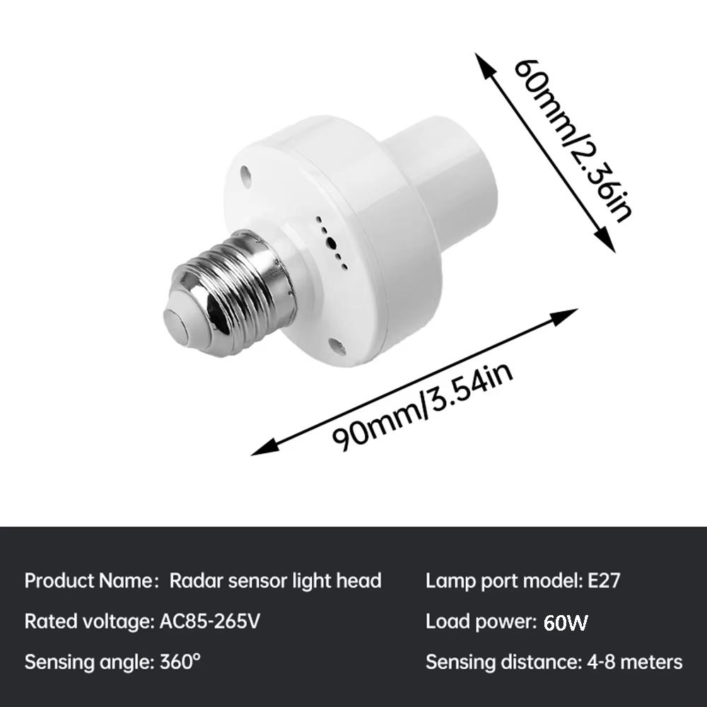 360° Smart Led Bulb E27 Plug Radar Motion Sensor 220V Light Bulb Holder 3-8m Sensing Distance LED Bulb Lamp Holder Auto On/Off Socket Adapter