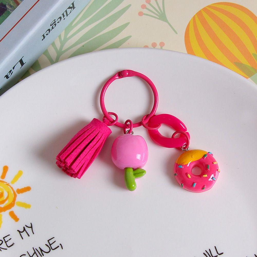 With Tassel Tulip Flower Keychain Young Girl's Heart Sweet Resin Tulip Keyring   Earphone Case