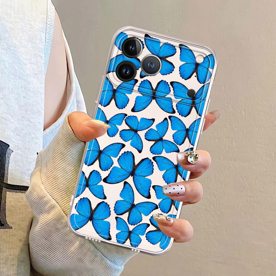 Case for iPhone 17 Pro Max Air XS Max 15 13 Pro 11 17e XR 14 Plus 16 12 Mini Soft Phone Cover Beautiful Butterfly