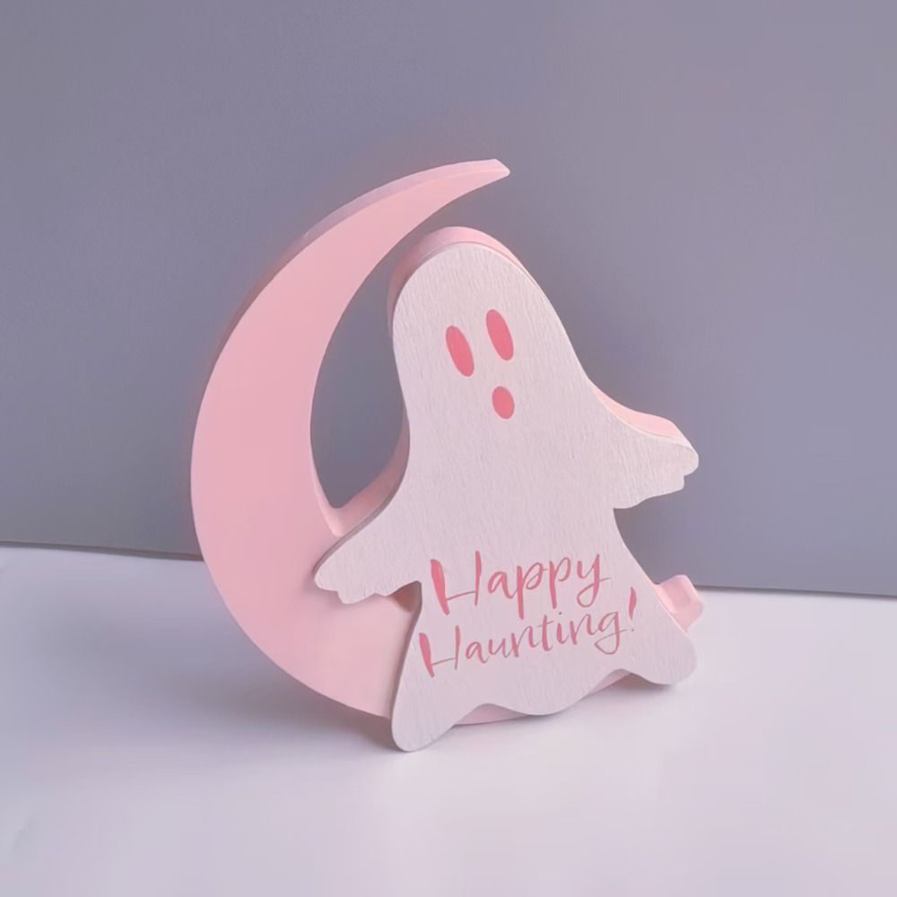 Wooden Moon Witch Decorations Model Handicraft Halloween Witch Ornaments Funny Collectible Moon Black Cat Ornaments