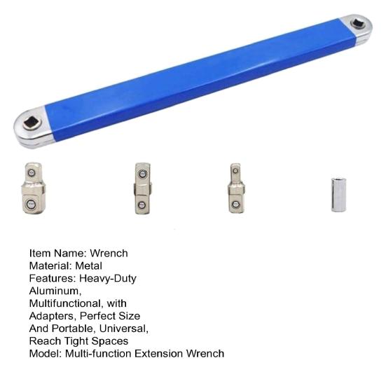 3/8" Drive Multifunctional Offset Extension Wrench - Impact Ready With Adapter, High Carbon Steel-731197