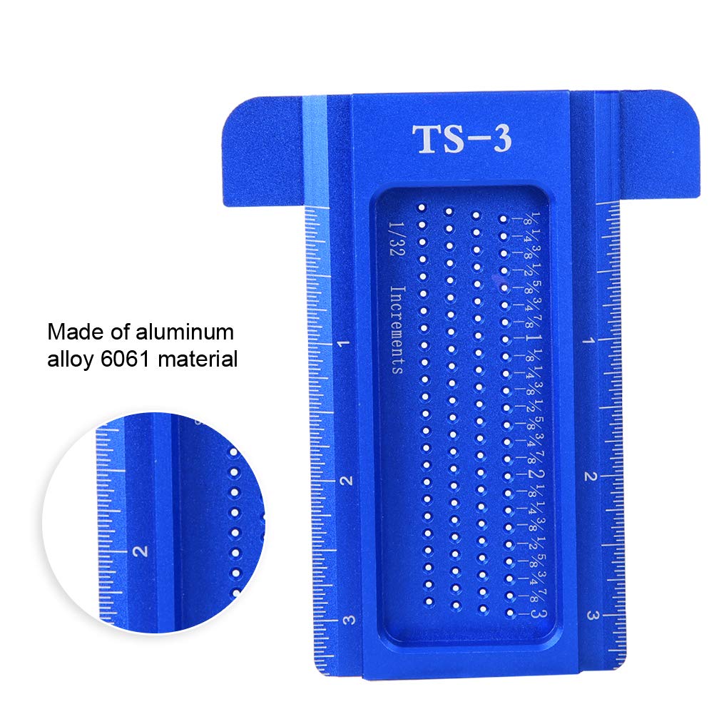 Precision Marking T-Rule, Aluminum Alloy Hole Positioning Scribing Gauge Woodworking Measuring Tool(Blue)