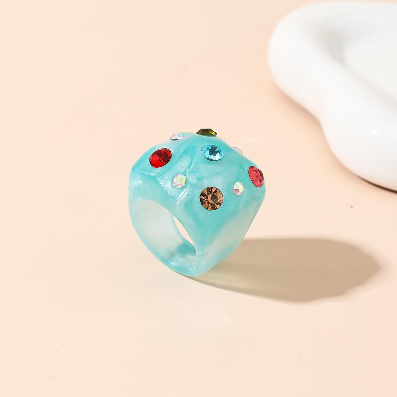 Trendy Minimalist Colored Resin Ring With Vintage Bright Diamonds Irregular Personality Geometric Rings Jewelry Accessories Gift