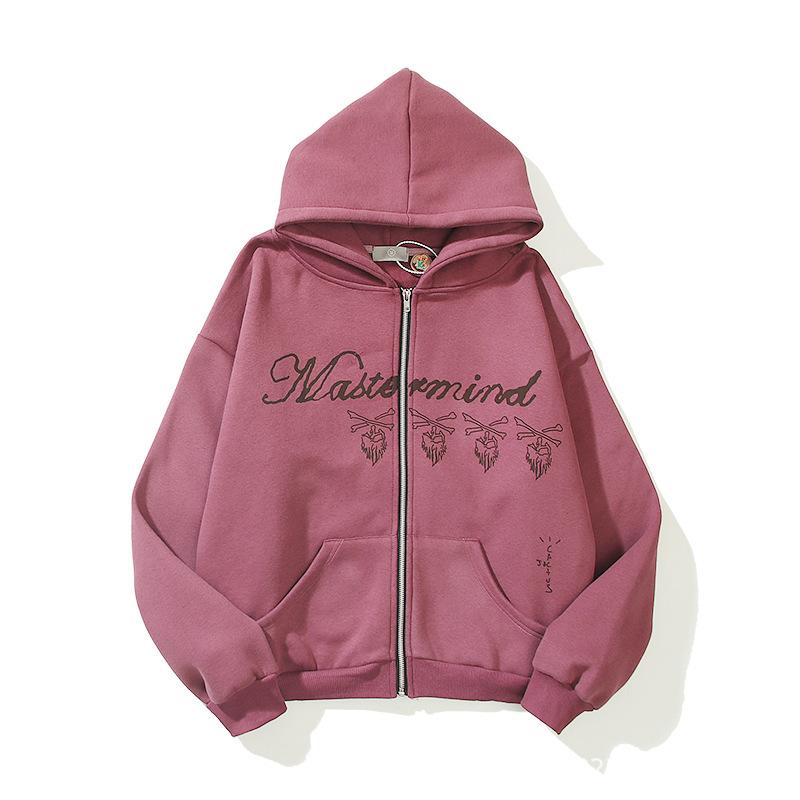 Trendy Skull Print Graffiti Letters Men's Fleece-lined Zipper Hooded Sweatshirt