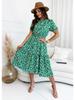 European & American Style Women's Printed Cinched Waist Swing Dress