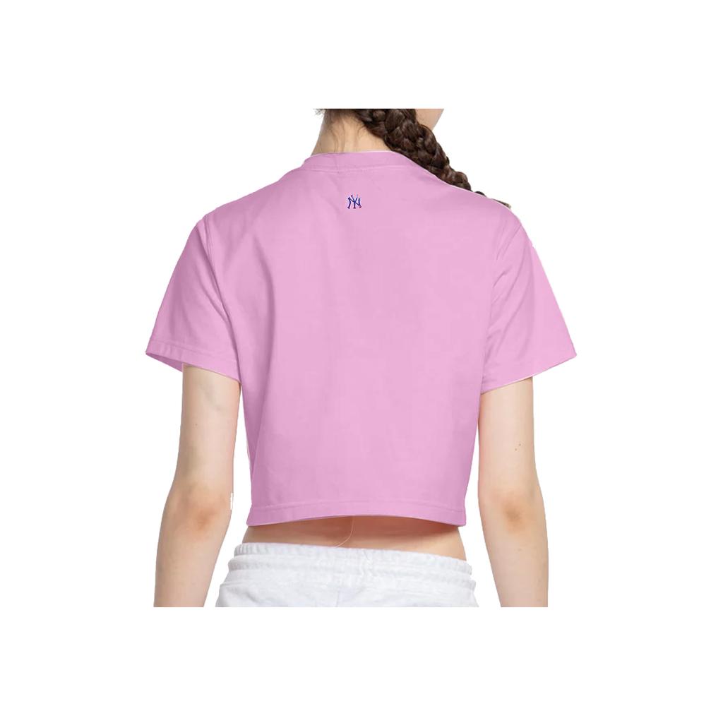 MLB New York Yankees Solid Color Small Logo Round Neck Pullover Short Sleeve T-Shirt Women Tops Pink 3FTSBA143-50PKP